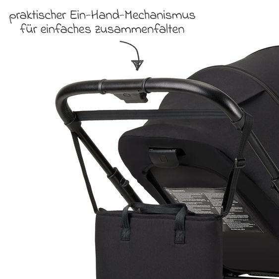 Moon 2in1 Kombi-Kinderwagen-Set Clicc bis 22 kg belastbar - umsetzbare Sitzeinheit, Babywanne, Teleskopschieber, Wickeltasche, Fußsack & Zubehör - Black Melange