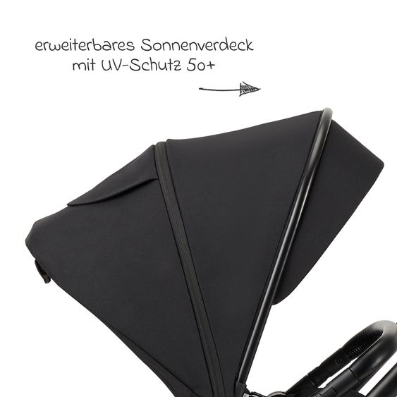 Moon 2in1 Kombi-Kinderwagen-Set Clicc bis 22 kg belastbar - umsetzbare Sitzeinheit, Babywanne, Teleskopschieber, Wickeltasche, Fußsack & Zubehör - Black Melange