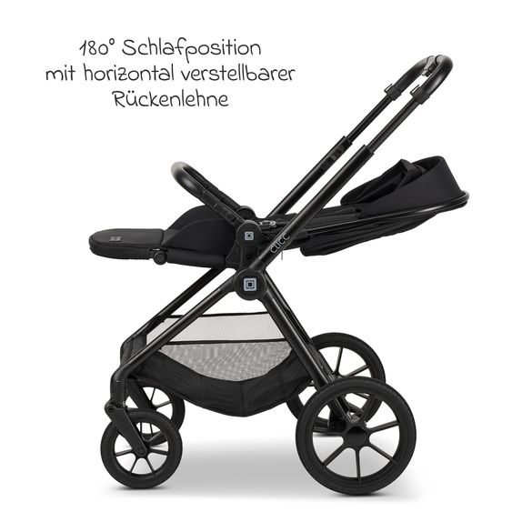 Moon 2in1 Kombi-Kinderwagen-Set Clicc bis 22 kg belastbar - umsetzbare Sitzeinheit, Babywanne, Teleskopschieber, Wickeltasche, Fußsack & Zubehör - Black Melange