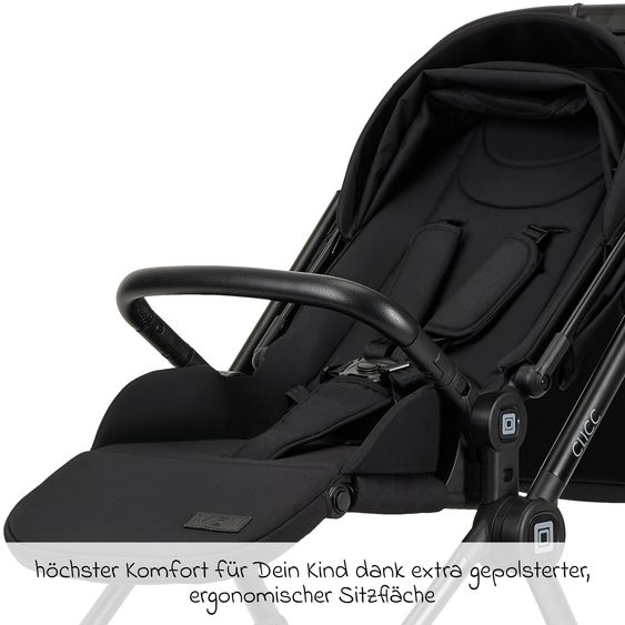 Moon 2in1 Kombi-Kinderwagen-Set Clicc bis 22 kg belastbar - umsetzbare Sitzeinheit, Babywanne, Teleskopschieber, Wickeltasche, Fußsack & Zubehör - Black Melange