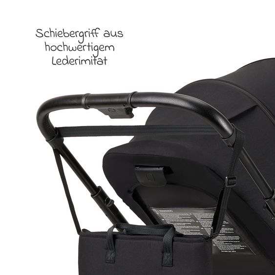 Moon 2in1 Kombi-Kinderwagen-Set Clicc bis 22 kg belastbar - umsetzbare Sitzeinheit, Babywanne, Teleskopschieber, Wickeltasche, Fußsack & Zubehör - Black Melange