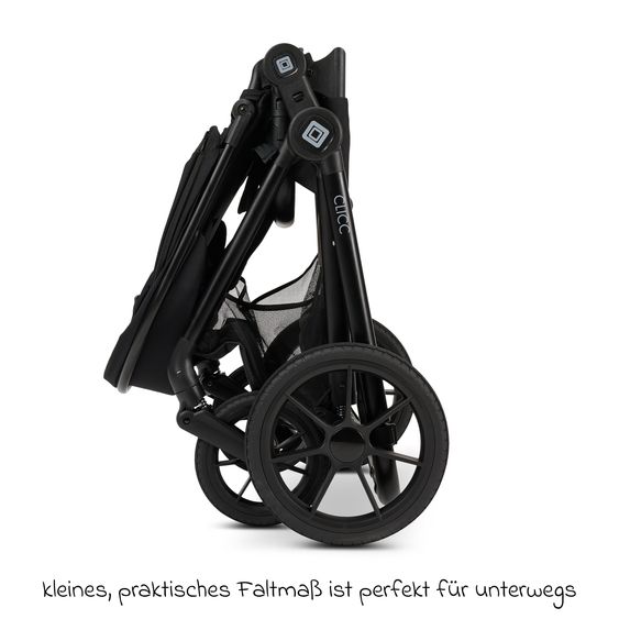 Moon 2in1 Kombi-Kinderwagen-Set Clicc bis 22 kg belastbar - umsetzbare Sitzeinheit, Babywanne, Teleskopschieber, Wickeltasche, Fußsack & Zubehör - Black Melange