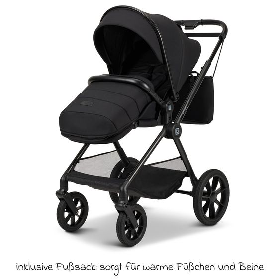 Moon 2in1 Kombi-Kinderwagen-Set Clicc bis 22 kg belastbar - umsetzbare Sitzeinheit, Babywanne, Teleskopschieber, Wickeltasche, Fußsack & Zubehör - Black Melange