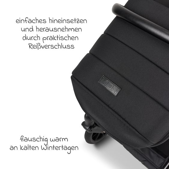 Moon 2in1 Kombi-Kinderwagen-Set Clicc bis 22 kg belastbar - umsetzbare Sitzeinheit, Babywanne, Teleskopschieber, Wickeltasche, Fußsack & Zubehör - Black Melange