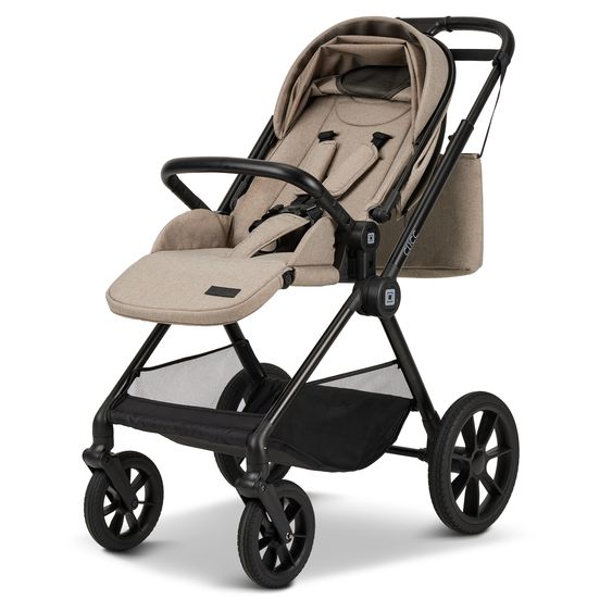 Moon 2in1 Kombi-Kinderwagen-Set Clicc bis 22 kg belastbar - umsetzbare Sitzeinheit, Babywanne, Teleskopschieber, Wickeltasche, Fußsack & Zubehör - Mud Melange