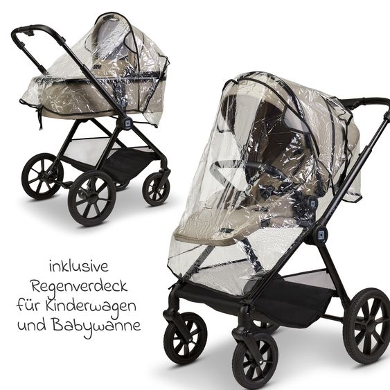 Moon 2in1 Kombi-Kinderwagen-Set Clicc bis 22 kg belastbar - umsetzbare Sitzeinheit, Babywanne, Teleskopschieber, Wickeltasche, Fußsack & Zubehör - Mud Melange
