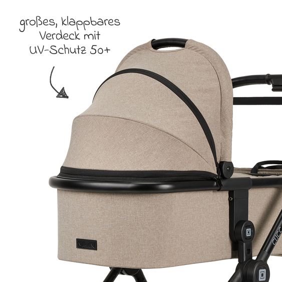 Moon 2in1 Kombi-Kinderwagen-Set Clicc bis 22 kg belastbar - umsetzbare Sitzeinheit, Babywanne, Teleskopschieber, Wickeltasche, Fußsack & Zubehör - Mud Melange