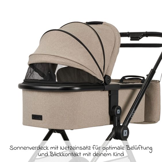 Moon 2in1 Kombi-Kinderwagen-Set Clicc bis 22 kg belastbar - umsetzbare Sitzeinheit, Babywanne, Teleskopschieber, Wickeltasche, Fußsack & Zubehör - Mud Melange