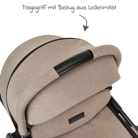 Moon 2in1 Kombi-Kinderwagen-Set Clicc bis 22 kg belastbar - umsetzbare Sitzeinheit, Babywanne, Teleskopschieber, Wickeltasche, Fußsack & Zubehör - Mud Melange