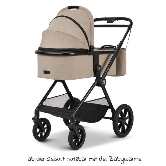 Moon 2in1 Kombi-Kinderwagen-Set Clicc bis 22 kg belastbar - umsetzbare Sitzeinheit, Babywanne, Teleskopschieber, Wickeltasche, Fußsack & Zubehör - Mud Melange