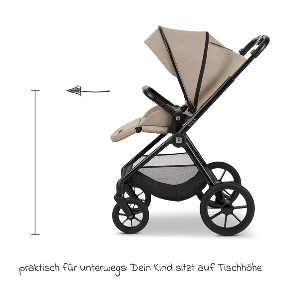 Moon 2in1 Kombi-Kinderwagen-Set Clicc bis 22 kg belastbar - umsetzbare Sitzeinheit, Babywanne, Teleskopschieber, Wickeltasche, Fußsack & Zubehör - Mud Melange