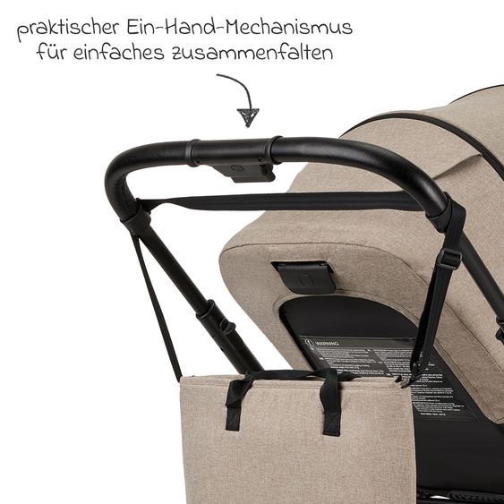 Moon 2in1 Kombi-Kinderwagen-Set Clicc bis 22 kg belastbar - umsetzbare Sitzeinheit, Babywanne, Teleskopschieber, Wickeltasche, Fußsack & Zubehör - Mud Melange