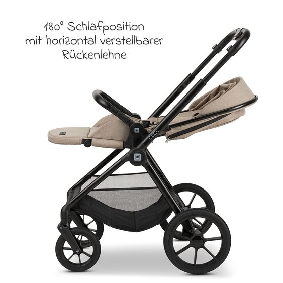 Moon 2in1 Kombi-Kinderwagen-Set Clicc bis 22 kg belastbar - umsetzbare Sitzeinheit, Babywanne, Teleskopschieber, Wickeltasche, Fußsack & Zubehör - Mud Melange