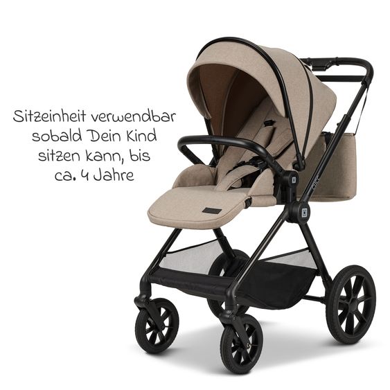 Moon 2in1 Kombi-Kinderwagen-Set Clicc bis 22 kg belastbar - umsetzbare Sitzeinheit, Babywanne, Teleskopschieber, Wickeltasche, Fußsack & Zubehör - Mud Melange