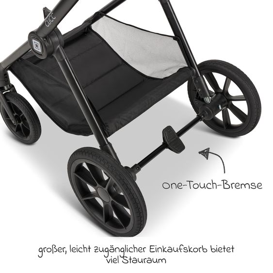 Moon 2in1 Kombi-Kinderwagen-Set Clicc bis 22 kg belastbar - umsetzbare Sitzeinheit, Babywanne, Teleskopschieber, Wickeltasche, Fußsack & Zubehör - Mud Melange