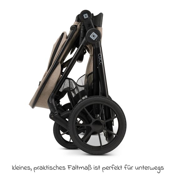 Moon 2in1 Kombi-Kinderwagen-Set Clicc bis 22 kg belastbar - umsetzbare Sitzeinheit, Babywanne, Teleskopschieber, Wickeltasche, Fußsack & Zubehör - Mud Melange