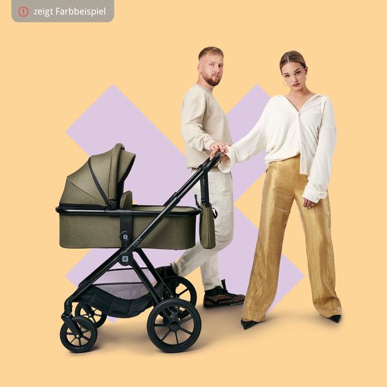 Moon 2in1 Kombi-Kinderwagen-Set Clicc bis 22 kg belastbar - umsetzbare Sitzeinheit, Babywanne, Teleskopschieber, Wickeltasche, Fußsack & Zubehör - Mud Melange