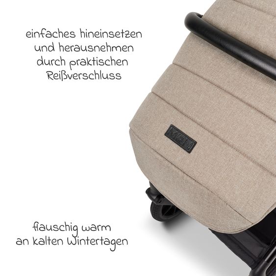 Moon 2in1 Kombi-Kinderwagen-Set Clicc bis 22 kg belastbar - umsetzbare Sitzeinheit, Babywanne, Teleskopschieber, Wickeltasche, Fußsack & Zubehör - Mud Melange