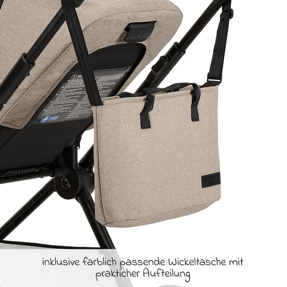 Moon 2in1 Kombi-Kinderwagen-Set Clicc bis 22 kg belastbar - umsetzbare Sitzeinheit, Babywanne, Teleskopschieber, Wickeltasche, Fußsack & Zubehör - Mud Melange