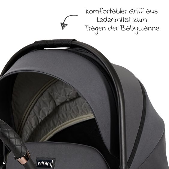 Moon 2in1 Kombi-Kinderwagen Resea+ bis 22 kg belastbar - Luftreifen, umsetzbare Sitzeinheit, Babywanne &Teleskopschieber, - Edition - Anthrazit