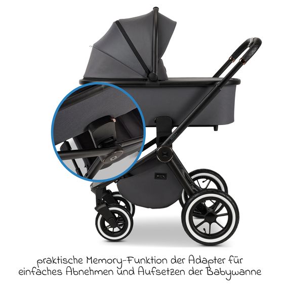 Moon 2in1 Kombi-Kinderwagen Resea+ bis 22 kg belastbar - Luftreifen, umsetzbare Sitzeinheit, Babywanne &Teleskopschieber, - Edition - Anthrazit