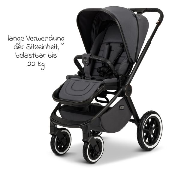 Moon 2in1 Kombi-Kinderwagen Resea+ bis 22 kg belastbar - Luftreifen, umsetzbare Sitzeinheit, Babywanne &Teleskopschieber, - Edition - Anthrazit