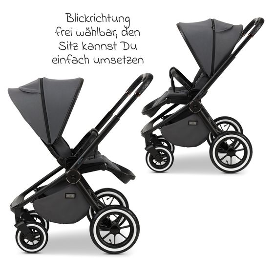 Moon 2in1 Kombi-Kinderwagen Resea+ bis 22 kg belastbar - Luftreifen, umsetzbare Sitzeinheit, Babywanne &Teleskopschieber, - Edition - Anthrazit