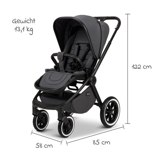 Moon 2in1 Kombi-Kinderwagen Resea+ bis 22 kg belastbar - Luftreifen, umsetzbare Sitzeinheit, Babywanne &Teleskopschieber, - Edition - Anthrazit