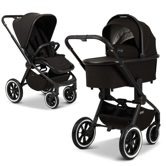 Moon 2in1 Kombi-Kinderwagen Resea+ bis 22 kg belastbar - Luftreifen, umsetzbare Sitzeinheit, Babywanne &Teleskopschieber, - Edition - Black