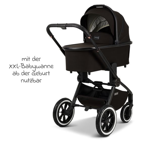 Moon 2in1 Kombi-Kinderwagen Resea+ bis 22 kg belastbar - Luftreifen, umsetzbare Sitzeinheit, Babywanne &Teleskopschieber, - Edition - Black