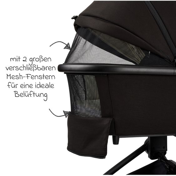 Moon 2in1 Kombi-Kinderwagen Resea+ bis 22 kg belastbar - Luftreifen, umsetzbare Sitzeinheit, Babywanne &Teleskopschieber, - Edition - Black