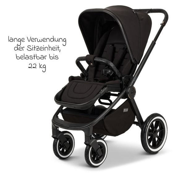 Moon 2in1 Kombi-Kinderwagen Resea+ bis 22 kg belastbar - Luftreifen, umsetzbare Sitzeinheit, Babywanne &Teleskopschieber, - Edition - Black