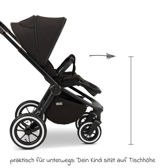 Moon 2in1 Kombi-Kinderwagen Resea+ bis 22 kg belastbar - Luftreifen, umsetzbare Sitzeinheit, Babywanne &Teleskopschieber, - Edition - Black