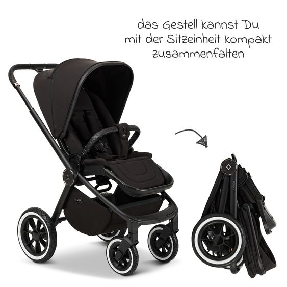 Moon 2in1 Kombi-Kinderwagen Resea+ bis 22 kg belastbar - Luftreifen, umsetzbare Sitzeinheit, Babywanne &Teleskopschieber, - Edition - Black