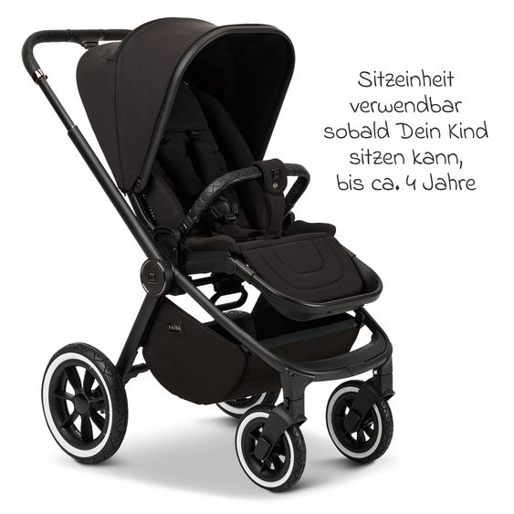 Moon 2in1 Kombi-Kinderwagen Resea+ bis 22 kg belastbar - Luftreifen, umsetzbare Sitzeinheit, Babywanne &Teleskopschieber, - Edition - Black