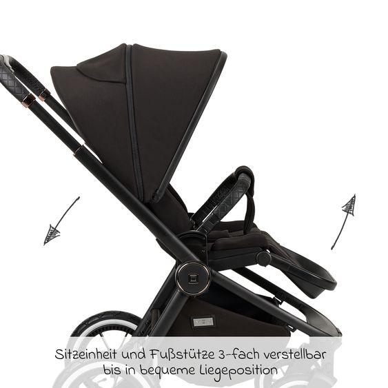 Moon 2in1 Kombi-Kinderwagen Resea+ bis 22 kg belastbar - Luftreifen, umsetzbare Sitzeinheit, Babywanne &Teleskopschieber, - Edition - Black