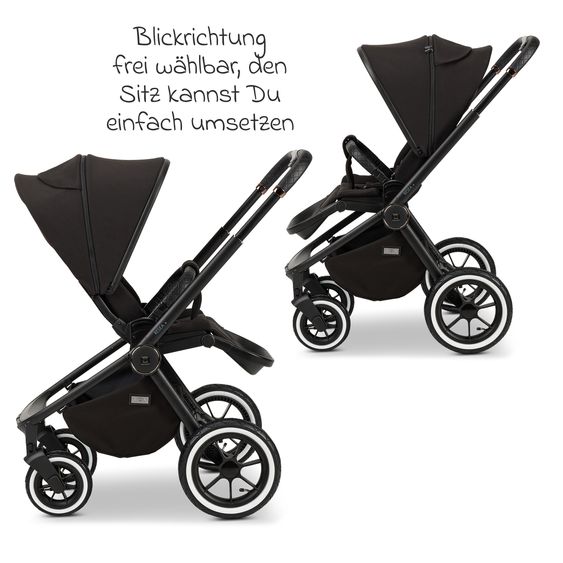 Moon 2in1 Kombi-Kinderwagen Resea+ bis 22 kg belastbar - Luftreifen, umsetzbare Sitzeinheit, Babywanne &Teleskopschieber, - Edition - Black