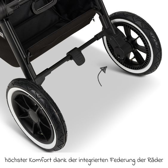 Moon 2in1 Kombi-Kinderwagen Resea+ bis 22 kg belastbar - Luftreifen, umsetzbare Sitzeinheit, Babywanne &Teleskopschieber, - Edition - Black