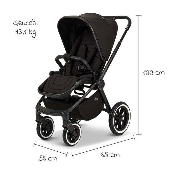 Moon 2in1 Kombi-Kinderwagen Resea+ bis 22 kg belastbar - Luftreifen, umsetzbare Sitzeinheit, Babywanne &Teleskopschieber, - Edition - Black