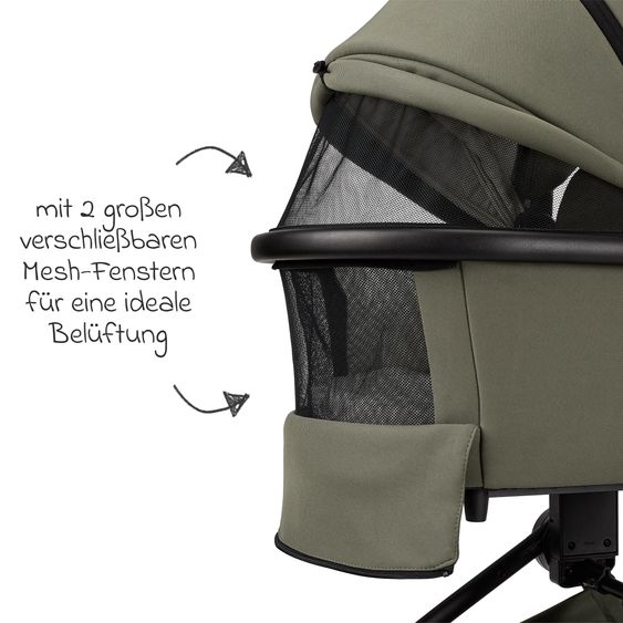 Moon 2in1 Kombi-Kinderwagen Resea+ bis 22 kg belastbar - Luftreifen, umsetzbare Sitzeinheit, Babywanne &Teleskopschieber, - Edition - Moss Green