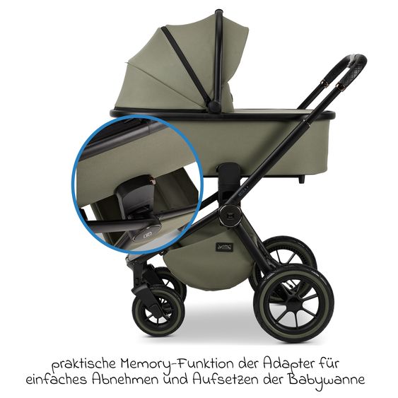 Moon 2in1 Kombi-Kinderwagen Resea+ bis 22 kg belastbar - Luftreifen, umsetzbare Sitzeinheit, Babywanne &Teleskopschieber, - Edition - Moss Green