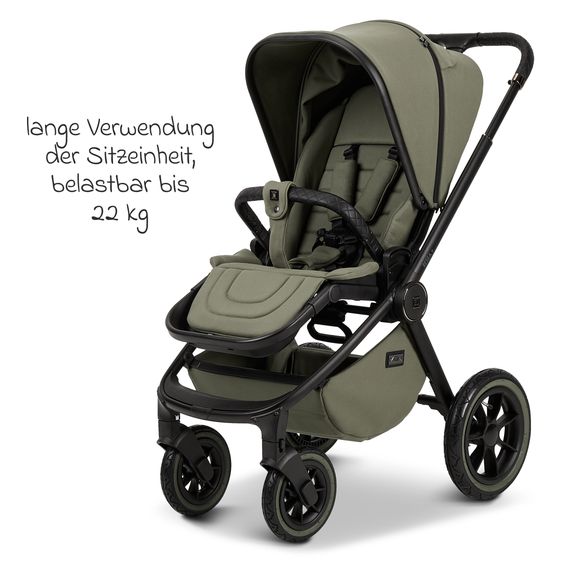 Moon 2in1 Kombi-Kinderwagen Resea+ bis 22 kg belastbar - Luftreifen, umsetzbare Sitzeinheit, Babywanne &Teleskopschieber, - Edition - Moss Green