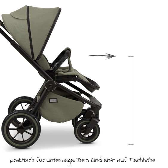 Moon 2in1 Kombi-Kinderwagen Resea+ bis 22 kg belastbar - Luftreifen, umsetzbare Sitzeinheit, Babywanne &Teleskopschieber, - Edition - Moss Green