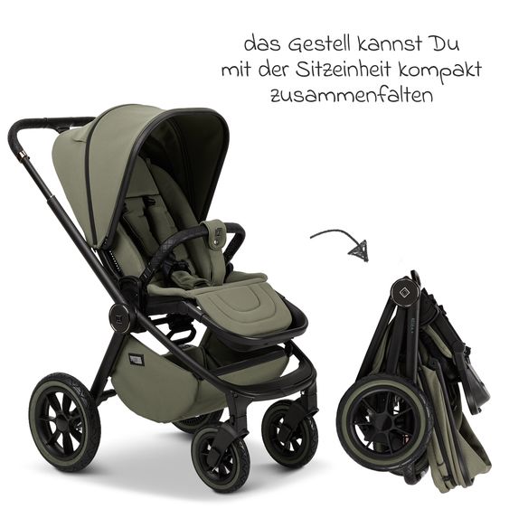 Moon 2in1 Kombi-Kinderwagen Resea+ bis 22 kg belastbar - Luftreifen, umsetzbare Sitzeinheit, Babywanne &Teleskopschieber, - Edition - Moss Green