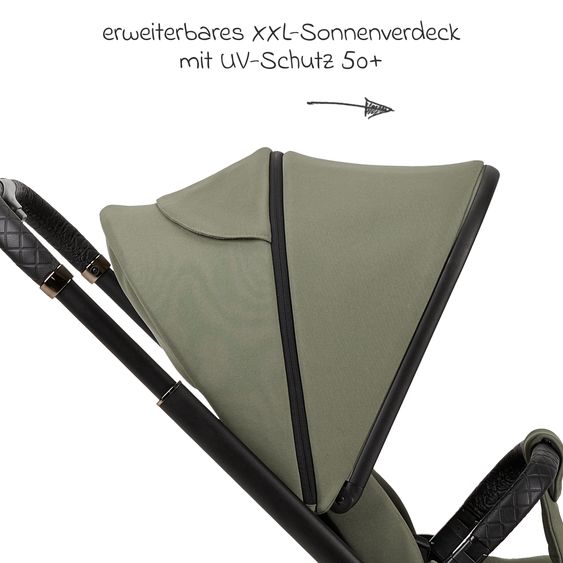 Moon 2in1 Kombi-Kinderwagen Resea+ bis 22 kg belastbar - Luftreifen, umsetzbare Sitzeinheit, Babywanne &Teleskopschieber, - Edition - Moss Green