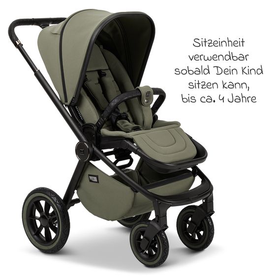 Moon 2in1 Kombi-Kinderwagen Resea+ bis 22 kg belastbar - Luftreifen, umsetzbare Sitzeinheit, Babywanne &Teleskopschieber, - Edition - Moss Green