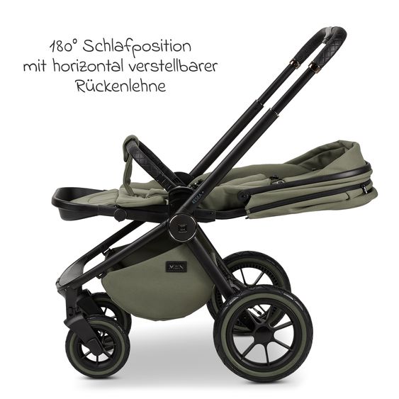 Moon 2in1 Kombi-Kinderwagen Resea+ bis 22 kg belastbar - Luftreifen, umsetzbare Sitzeinheit, Babywanne &Teleskopschieber, - Edition - Moss Green