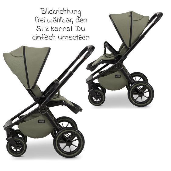 Moon 2in1 Kombi-Kinderwagen Resea+ bis 22 kg belastbar - Luftreifen, umsetzbare Sitzeinheit, Babywanne &Teleskopschieber, - Edition - Moss Green