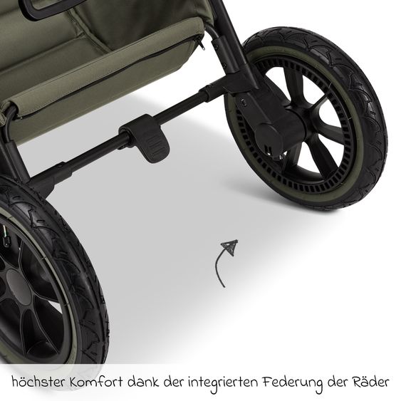 Moon 2in1 Kombi-Kinderwagen Resea+ bis 22 kg belastbar - Luftreifen, umsetzbare Sitzeinheit, Babywanne &Teleskopschieber, - Edition - Moss Green