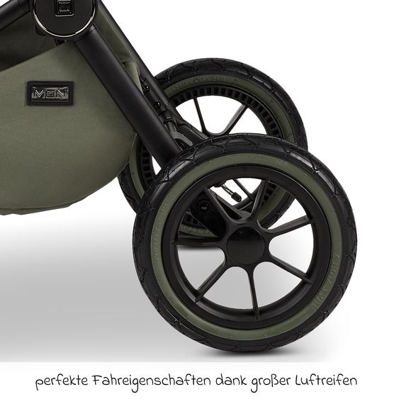 Moon 2in1 Kombi-Kinderwagen Resea+ bis 22 kg belastbar - Luftreifen, umsetzbare Sitzeinheit, Babywanne &Teleskopschieber, - Edition - Moss Green